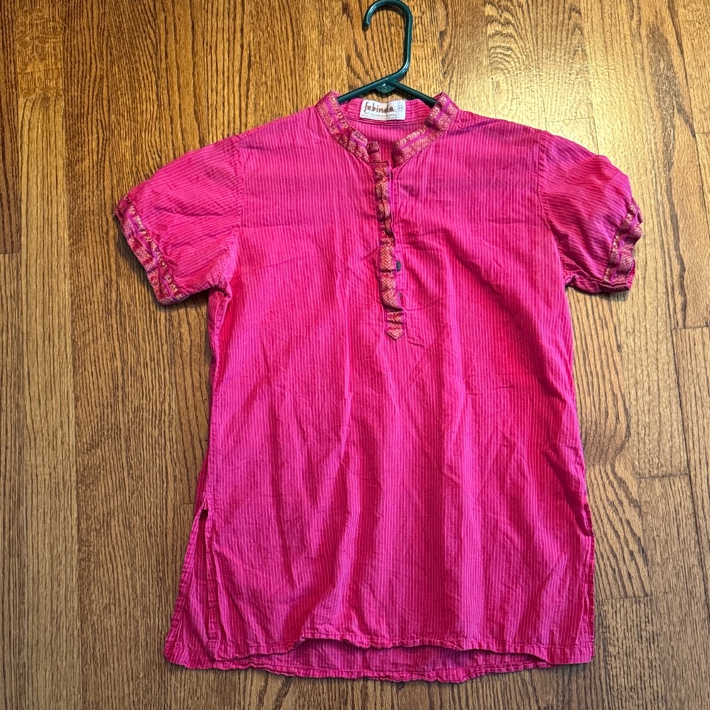 Fabindia vintage Red-Pink Cotton Trim Blouse